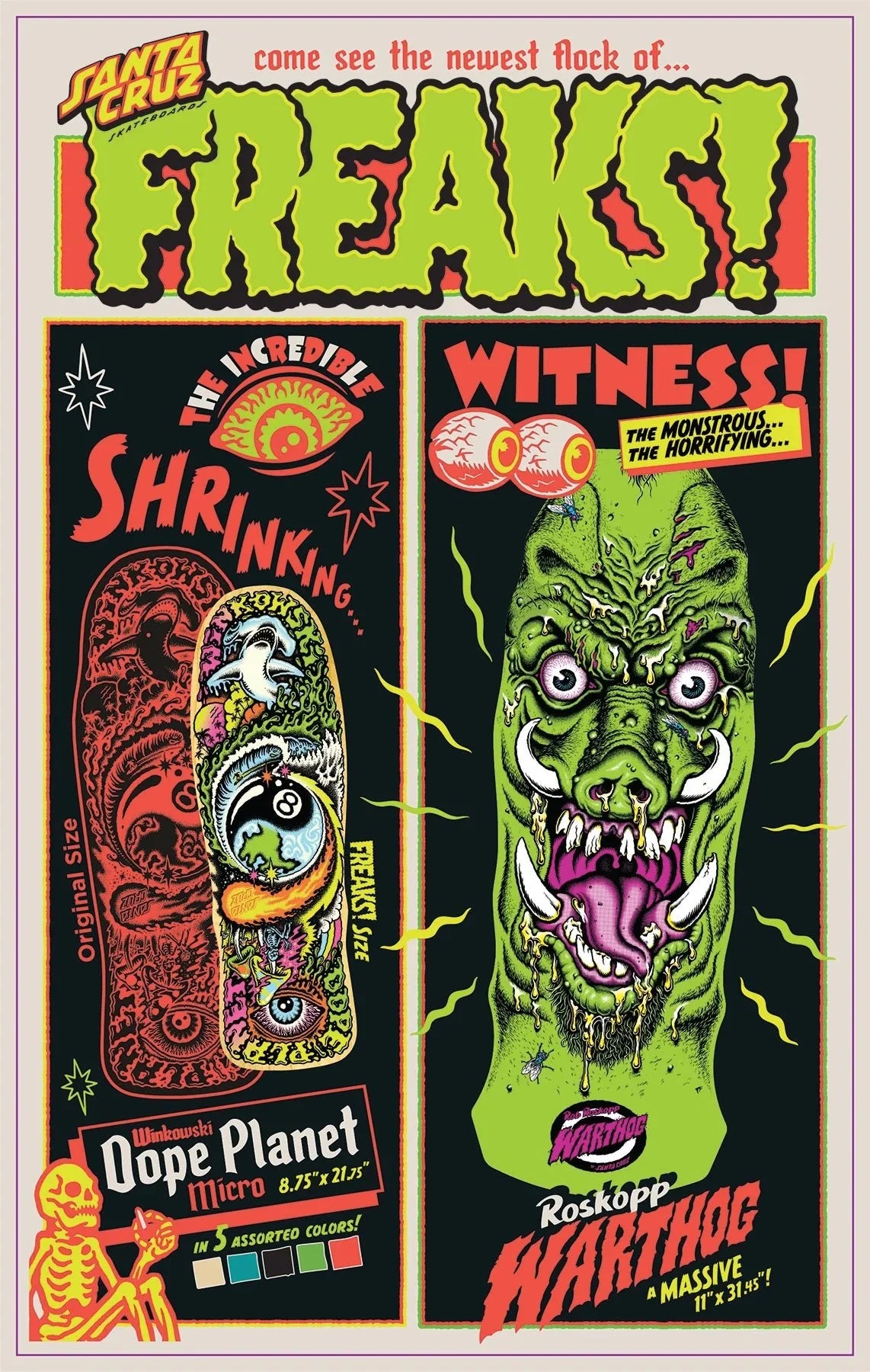 11in Rob Roskopp Warthog Santa Cruz Freaks Skateboard Deck - SkateTillDeath.com