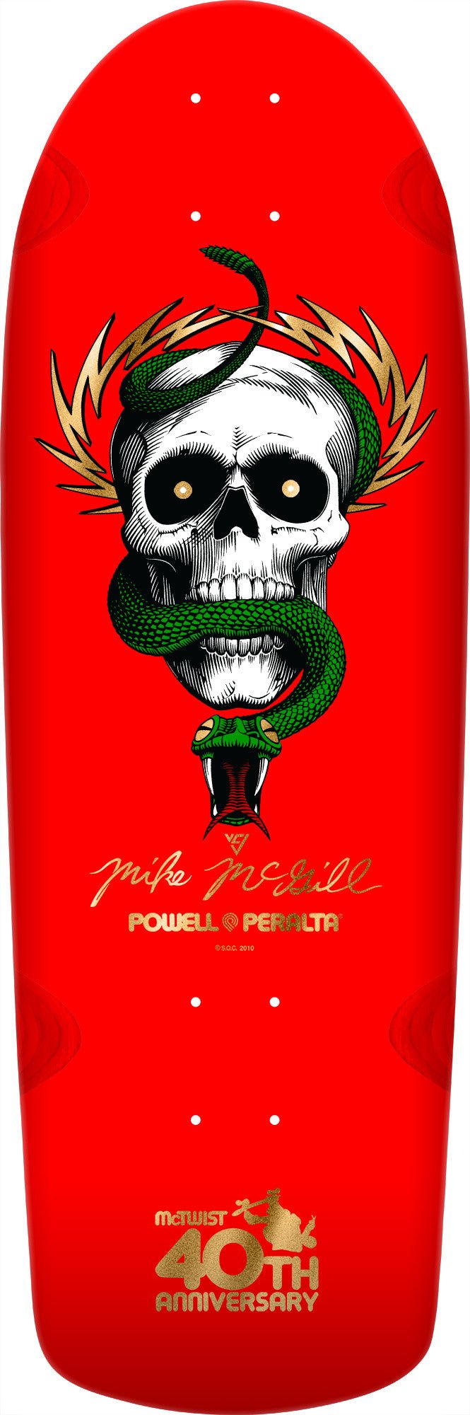 Powell Peralta Mike McGill 40th Anniversary Reissue Skateboard Deck McTwist Red w/Gold Foil - 10 x 30.125 - SkateTillDeath.com