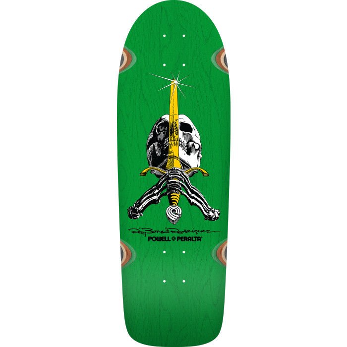Powell Peralta OG Ray Rodriguez Skull & Sword Reissue Skateboard Deck Green Stain - 10 x 30 - SkateTillDeath.com