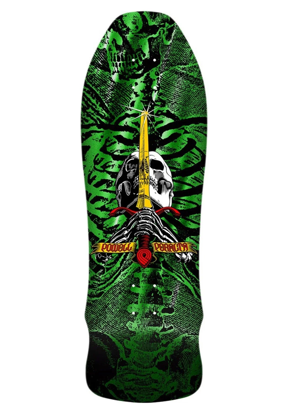 Powell - Peralta Skull & Sword Geegah 9.75" Skateboard Deck (green foil) - SkateTillDeath.com