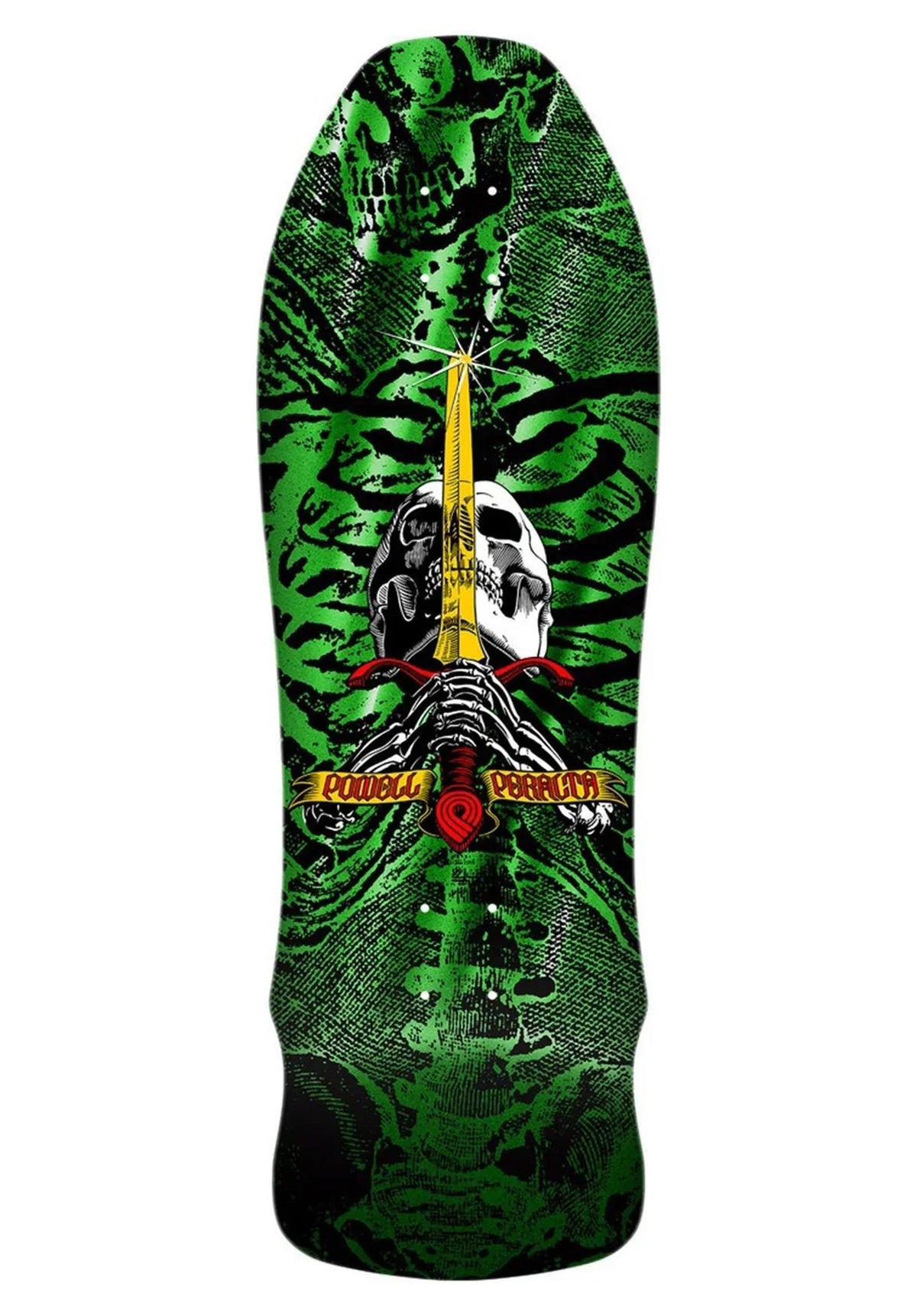 Powell - Peralta Skull & Sword Geegah 9.75" Skateboard Deck (green foil) - SkateTillDeath.com