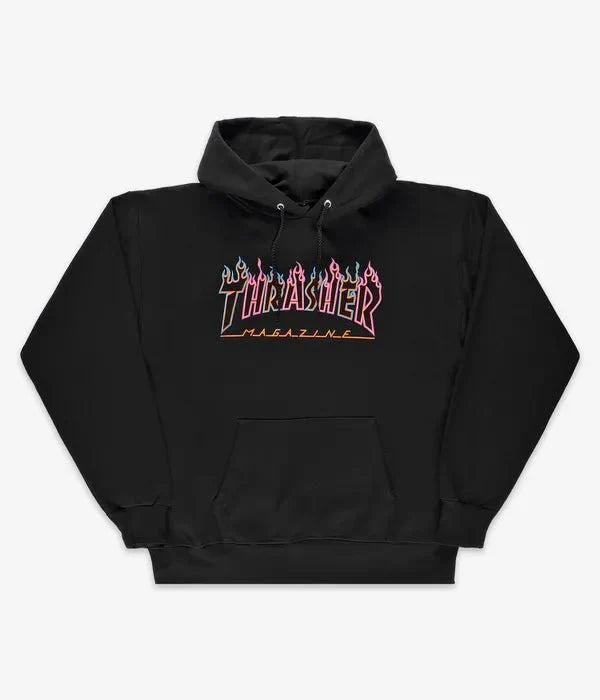 Thrasher Double Flame Neon Logo Hoodie Black - SkateTillDeath.com