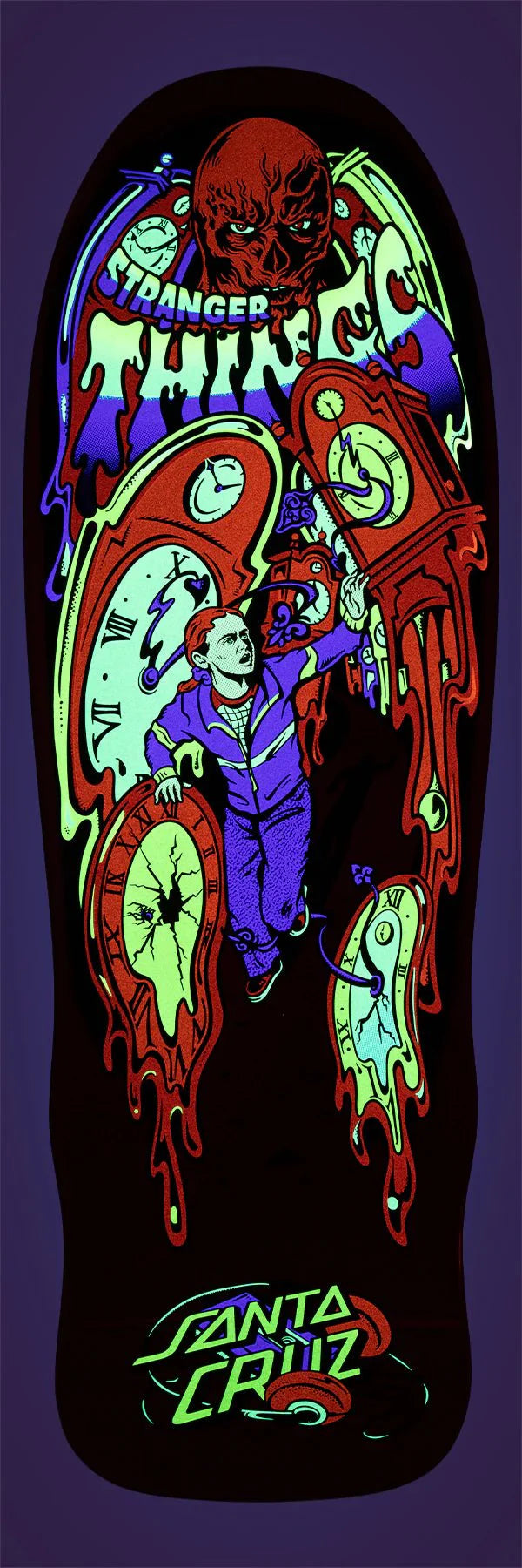 9.7in Stranger Things Grabke Max Melting Clock Santa Cruz Skateboard Deck - SkateTillDeath.com