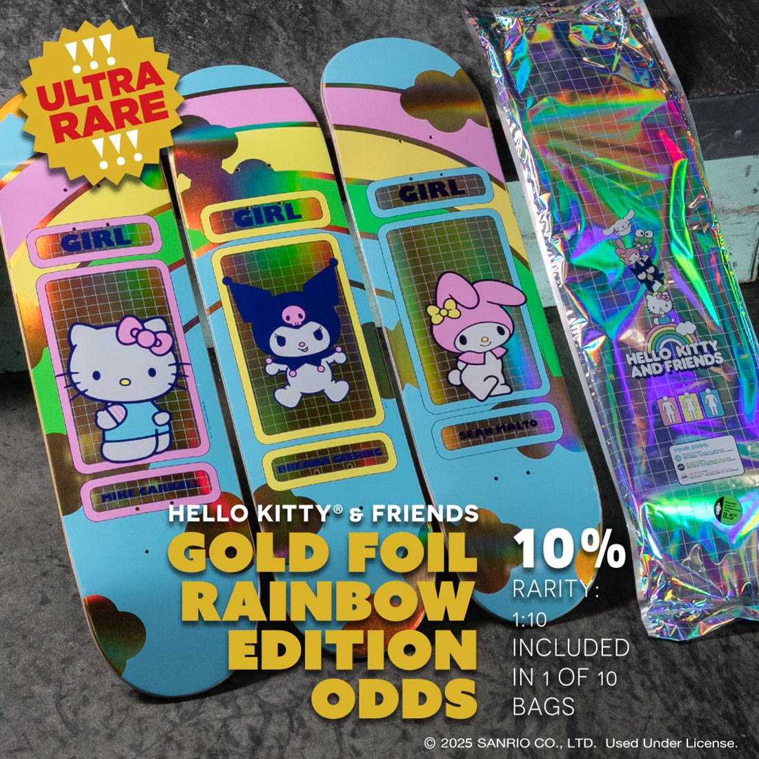 Girl x Hello Kitty Mike Carroll Rainbow 8.5″ Skateboard Deck - SkateTillDeath.com