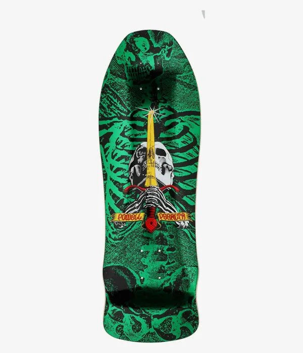 Powell - Peralta Skull & Sword Geegah 9.75" Skateboard Deck (green foil) - SkateTillDeath.com