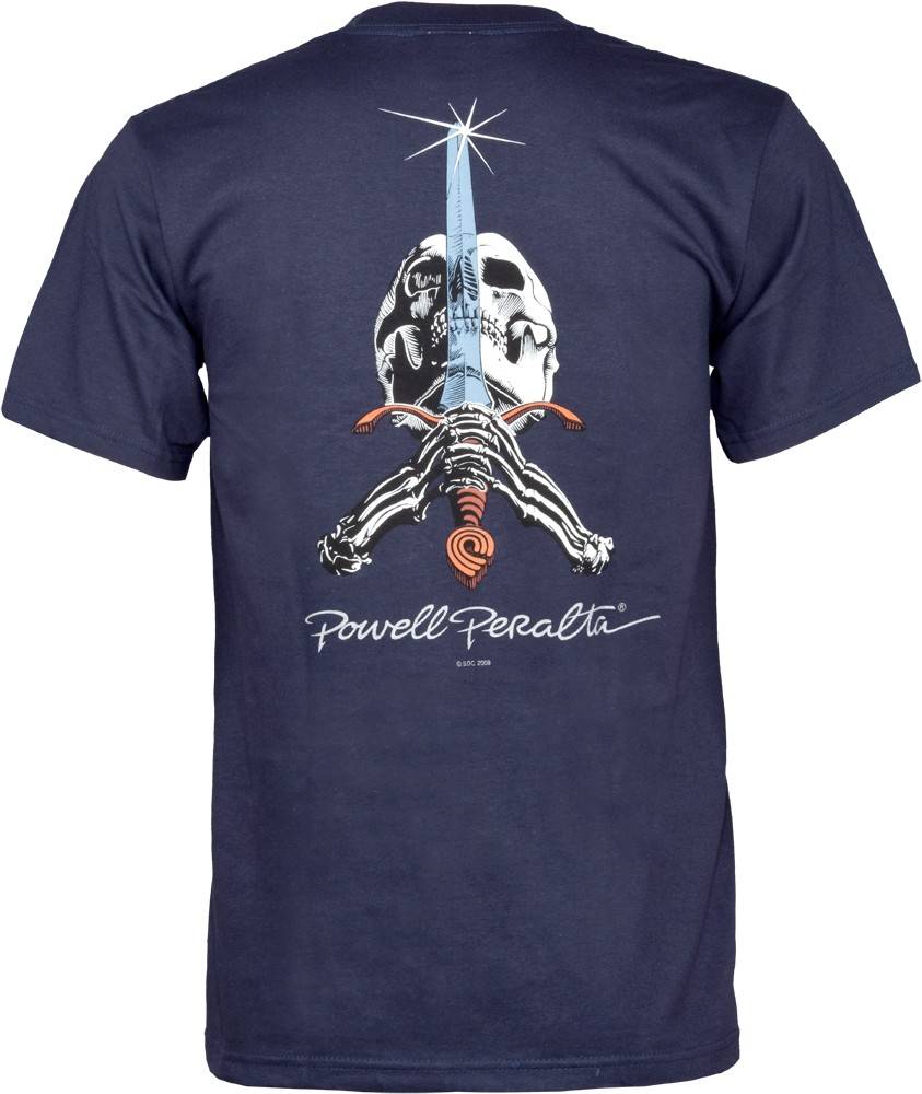 T-Shirt Powell Peralta Skull and Sword - Navy - SkateTillDeath.com