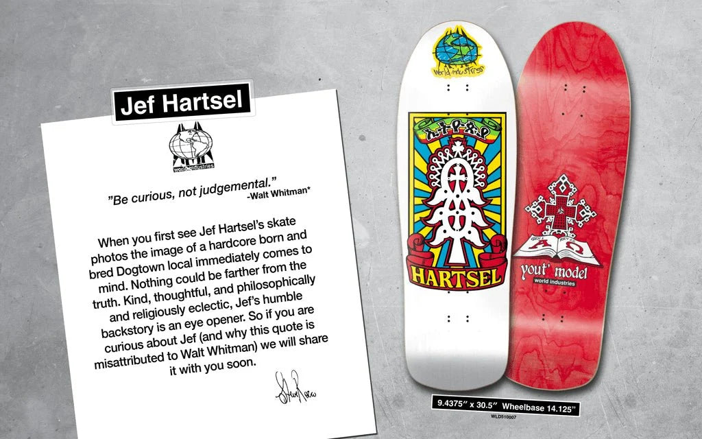 World Industries Jeff Hartsel Yout Model Old School Skateboard Deck Original Shape Heat Transfer - SkateTillDeath.com