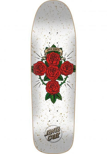 Load image into Gallery viewer, Santa Cruz Dressen Rose Cross Shaped skateboard deck 9.31″ X 31.94″ White - SkateTillDeath.com
