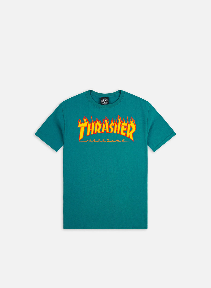 T-Shirt Thrasher Flame Galapagos Blue - SkateTillDeath.com