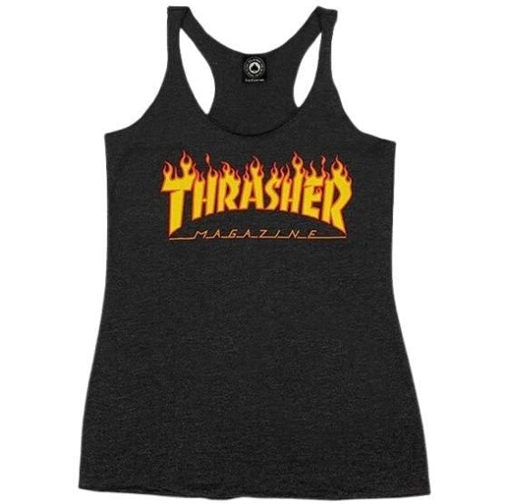 T-Shirt Thrasher flame logo racerback tank black - SkateTillDeath.com
