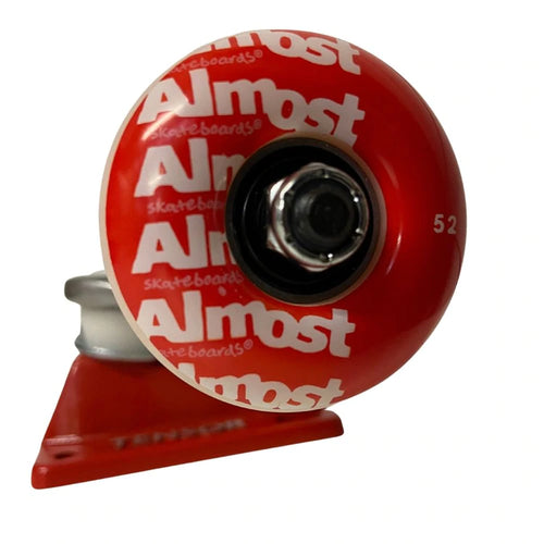 Load image into Gallery viewer, Almost Repeat Truck And Wheel Combo Raw/Red 5.25&quot; Skateboard Trucks
